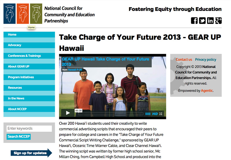 Gear Up TV Commercial showcased on NCCEP’s site